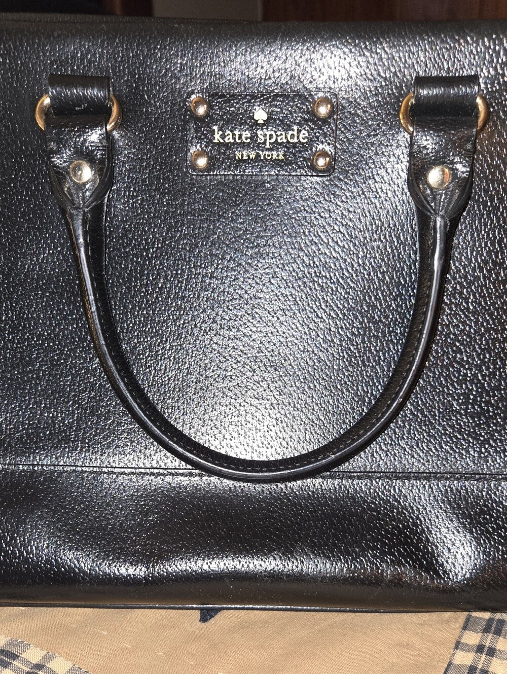 kate spade Black Pebbled Leather Satchel with Gold Hardware